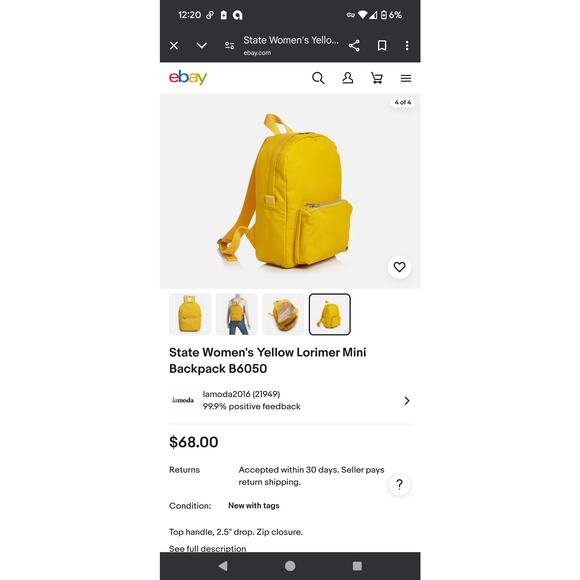 Slate Lorimer Mini Backpack‎ Yellow B6050 Travel Lightweight Nylon Minimalist main image 11